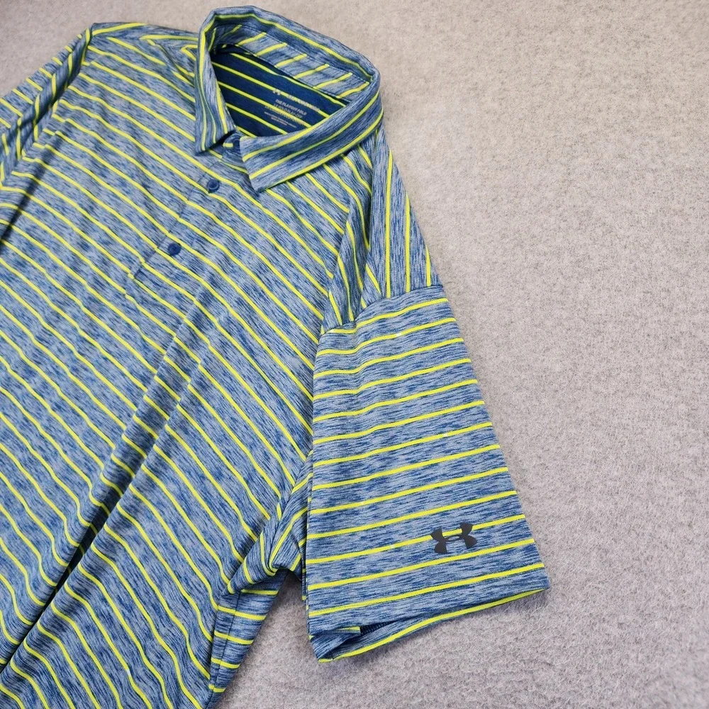 Under Armour The Playoff Polo Shirt Mens 3XL Blue Yellow Striped Performance